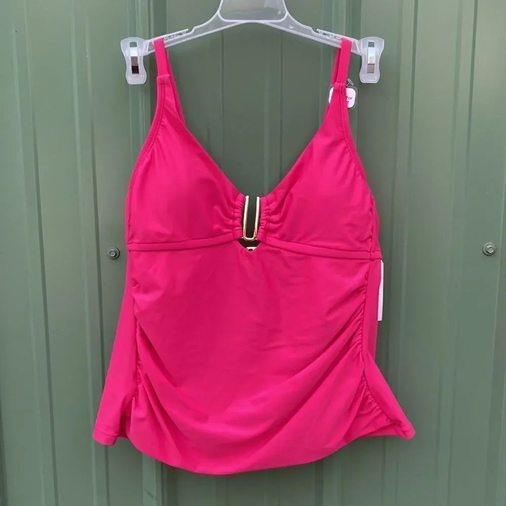 Women's Solid Fuchsia U-Ring Tankini Swim Top Swimsuit Bathing Suit Size S